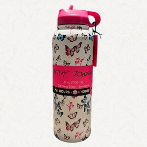 Betsey Johnson Pink Butterfly Insulated Water Bottle 37oz NWT